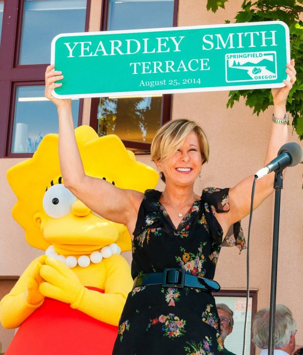 THE SIMPSONS: Cast member Yeardley Smith and the city of Springfield, OR celebrates THE SIMPSONS 25th ANNIVERSARY with the unveiling of the Simpsons mural during a block party dedication ceremony on their downtown walk of murals on Monday, Aug. 25th. THE SIMPSONS ª and © 2014 TCFFC ALL RIGHTS RESERVED.