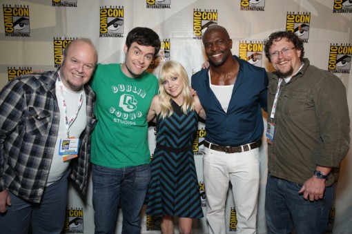 SAN DIEGO, CA - July 19, 2013: Director Cody Cameron, Bill Hader, Anna Faris, Terry Crews and Co-Director Kris Pearn at Comic Con 2013 for Sony Pictures Animation's Cloudy With A Chance of Meatballs 2. SPE,Inc./Eric Charbonneau © 2013 CTMG, Inc. All Rights Reserved.