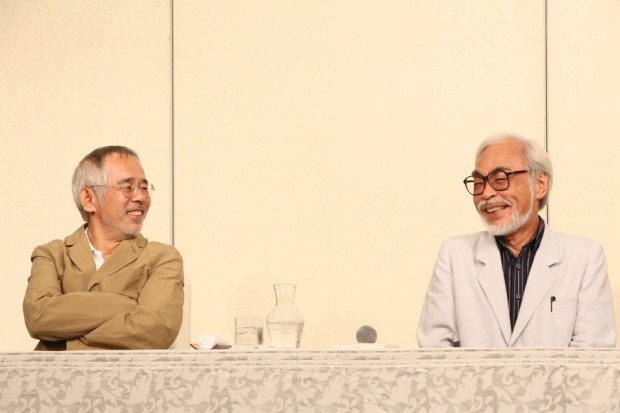 (from left) Toshio Suzuki and Hayao Miyazaki