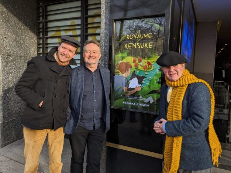 Kirk Hendry, Neil Boyle and author Michael Morpugo