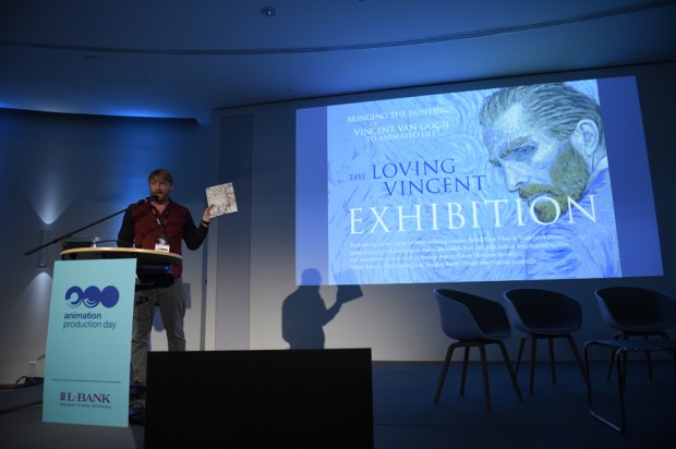 Writer-director Hugh Welchman presenting a cast study on Loving Vincent at Animation Production Day