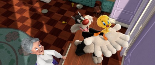 Granny (left) looks on as Sylvester the Cat chases Tweety Bird in the new Looney Tunes 3D theatrical short I Tawt I Taw a Puddy Tat, debuting in theaters on November 18, in conjunction with Warner Bros. Pictures’ release of Happy Feet Two. (Photo Credit: © Warner Bros. Entertainment Inc. All Rights Reserved)