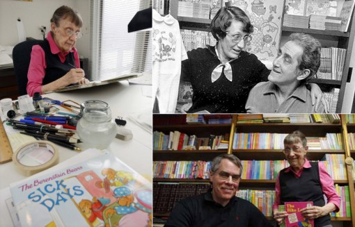 (left) Jan Berenstain (top right) Jan with husband Stan Berenstain and (bottom right) Jan with son Mike Berenstain