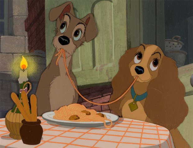 Lady and the Tramp Production Cel with Master Pan Background Setup (Walt Disney, 1955)