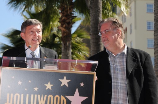 Hollywood Chamber of Commerce President Leron Guber presents THE SIMPSONS Creator and Executive Producer Matt Groening during the Star Dedication on the Hollywood Walk of Fame Tuesday, Feb. 14 in Hollywood, CA. THE SIMPSONS © 2012 TCFFC ALL RIGHTS RESERVED. CR: Scott Kirkland/FOX