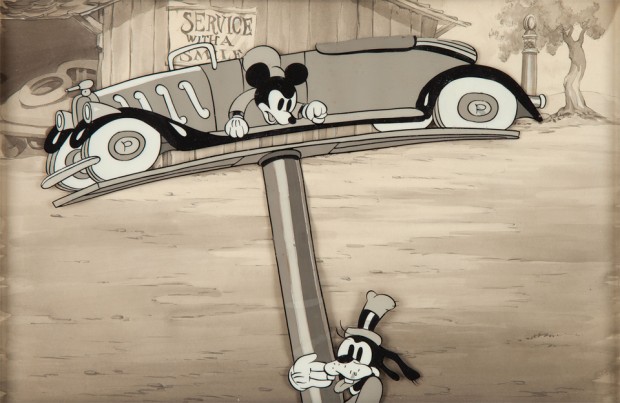 Mickey's Service Station Mickey and Goofy Production Cel and Master Background (Walt Disney, 1935)