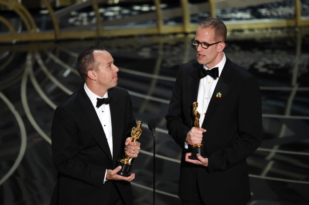 HOLLYWOOD, CA - FEBRUARY 28:  Producer Jonas Rivera (L) and director Pete Docter accept the Best Animated Feature Film award for 'Inside Out' onstage during the 88th Annual Academy Awards at the Dolby Theatre on February 28, 2016 in Hollywood, California.  (Photo by Kevin Winter/Getty Images)