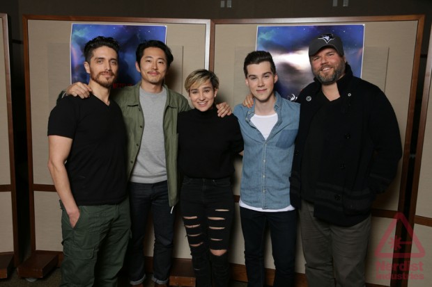 (L-R: Josh Keaton, Steven Yeun, Bex Taylor Klaus, Jeremy Shada, Tyler Labine)  (Lauren Montgomery, Joaquim Dos Santos)