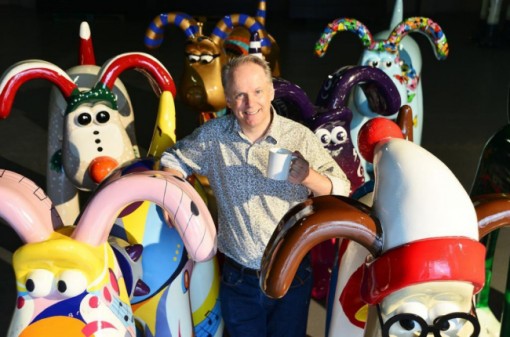 Wallace and Gromit creator Nick Park with Gromit sculptures.