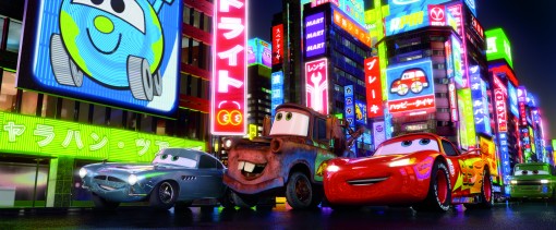 "CARS 2" (L-R) Finn McMissile (voice by Michael Caine), Mater (voice by Larry the Cable Guy), Lightning McQueen (voice by Owen Wilson) ©Disney/Pixar.  All Rights Reserved.